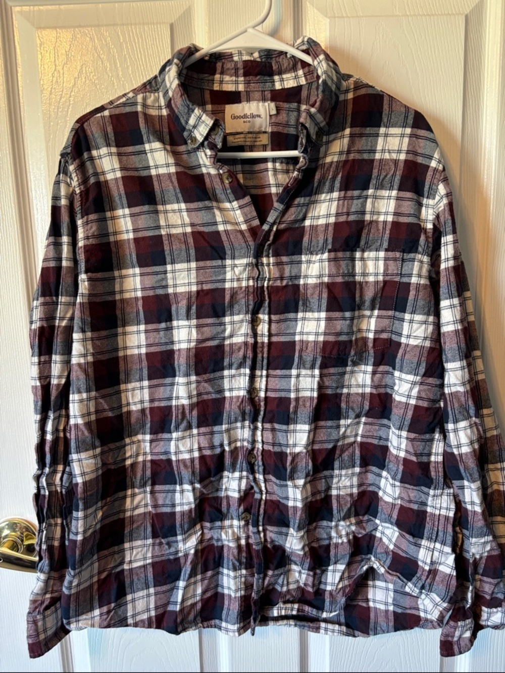 Goodfellow & Co Men's Burgundy, Navy and White Plaid Button-Down Shirt